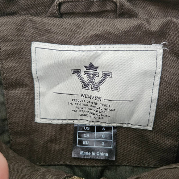Wenven Men's Olive Green Zip Up Heavy Utility Jacket. Size S - Picture 7 of 10